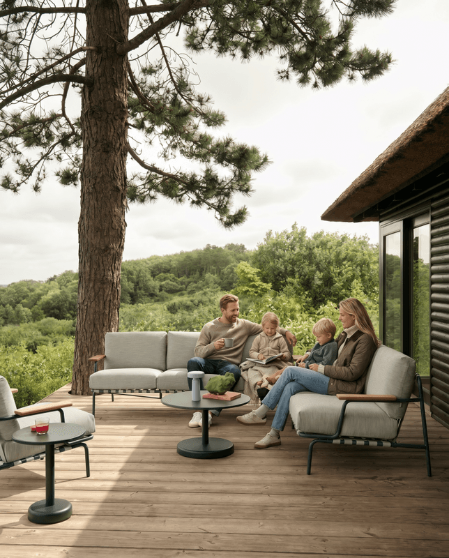 Muuto Settle 3 + 2 + 1 sittegruppe w armrest Ribbed Weave 2 Dark Green Hagemøbel Utesofa med armlener