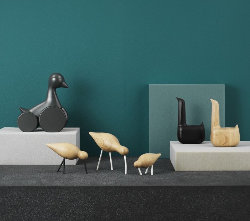 Normann Copenhagen Shorebird small, oak/black, eik/svart fugl