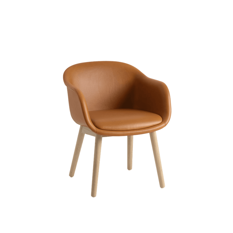Muuto Fiber Conference Armchair Wood Base Refine Leather Cognac Oak Stol