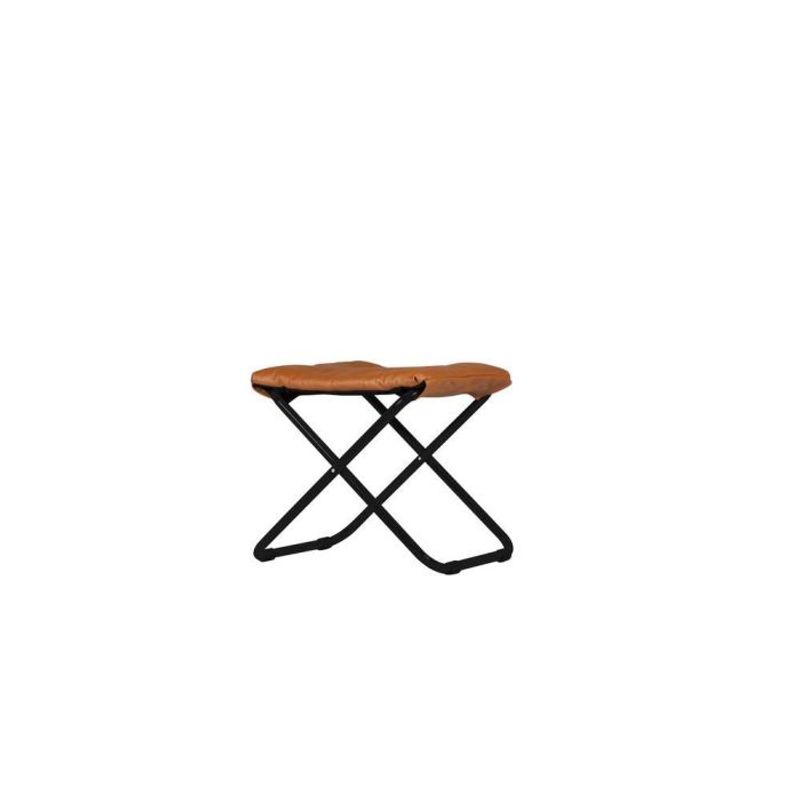 Fiam Chico Leather cognac, sort aluminium fotskammel, krakk