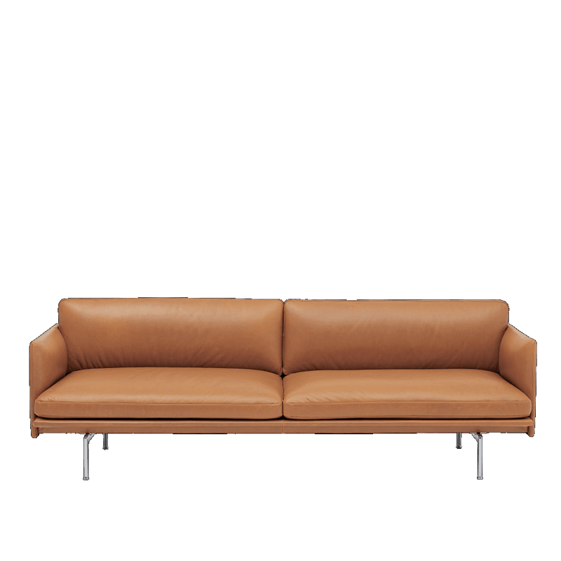 MUUTO Outline Sofa 3 seater, Refine leather cognac, Polished aluminium Base 3 seter skinn sofa med polert aluminiums ben