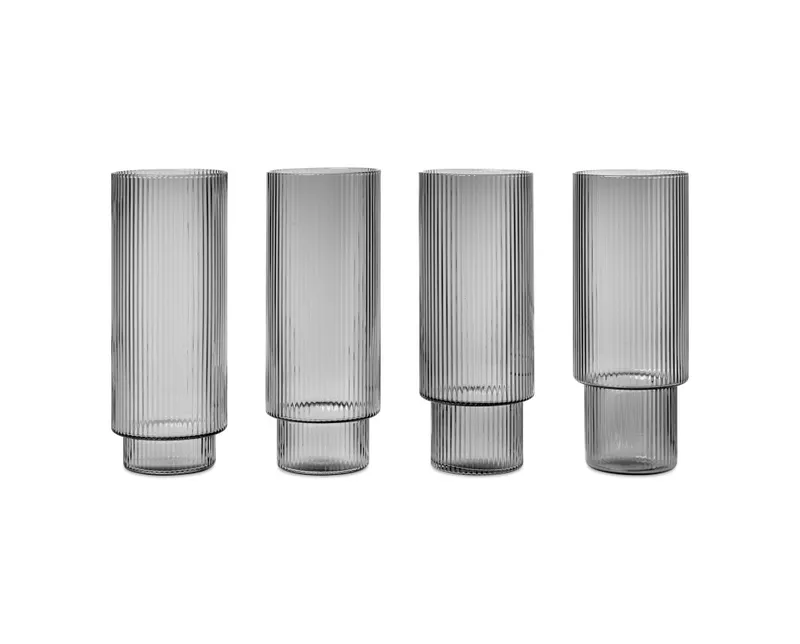 Ferm Living Ripple Long Glass (set of 4) Smoked Grey Grå
