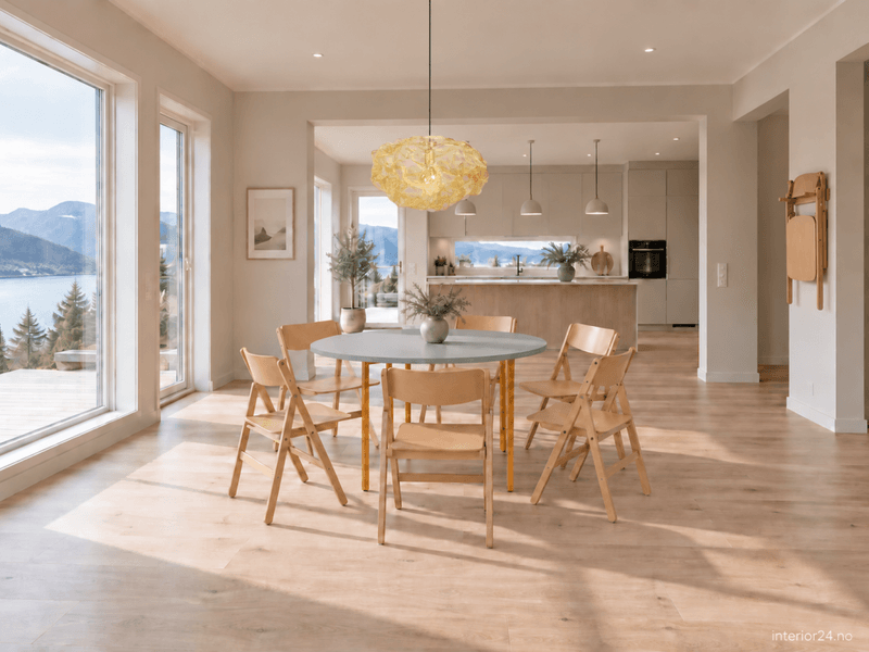 Hay Spisegruppe Two-Colour Table Ochre powder coated steel frame Ø120 x H74 Light Grey + 6 Backflip Chair Golden semi-transparent lacquered beech
