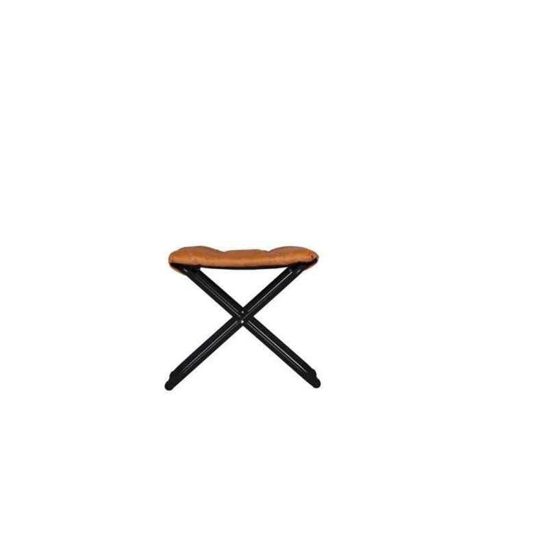 Fiam Chico Leather cognac, sort aluminium fotskammel, krakk