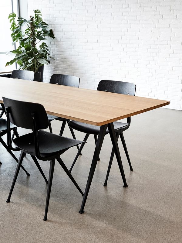 HAY  Result Chair Black powder coated steel Black water-based lacquered oak veneer seat back, spisestol, kontorstol