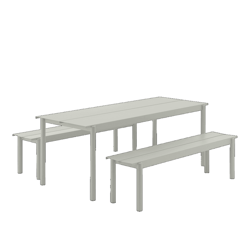 Muuto Spisegruppe Linear Steel Grey Table 200 cm 2 x Linear steel Bench 170, grå Hagemøbel utemøbel