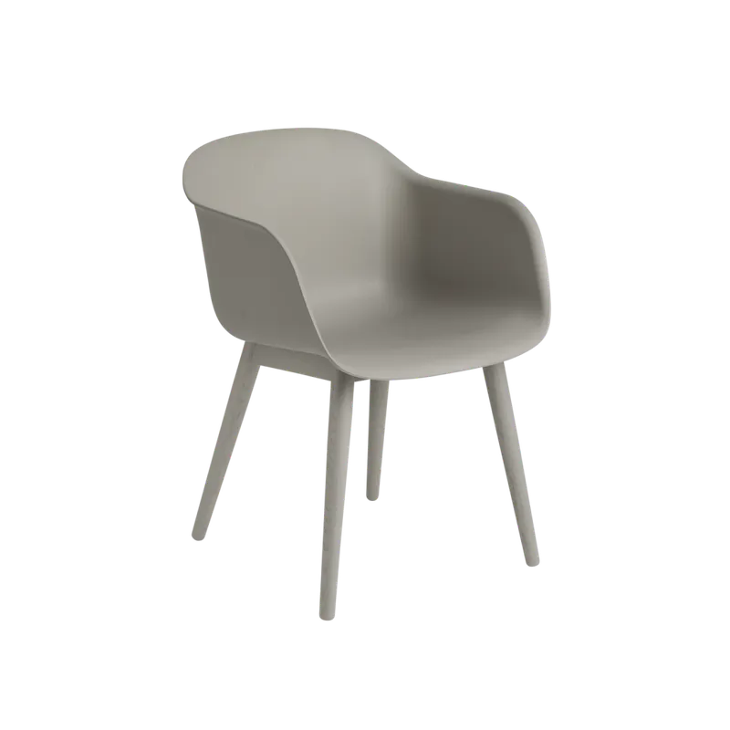 Muuto Fiber Armchair Wood Base  Grey Grey (Recycled Plastic) Grå Spisestol med armlener