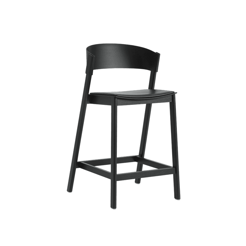 Muuto Cover Counter Stool 65 cm Refine Leather Black Black oak Svart skinn barstol eik