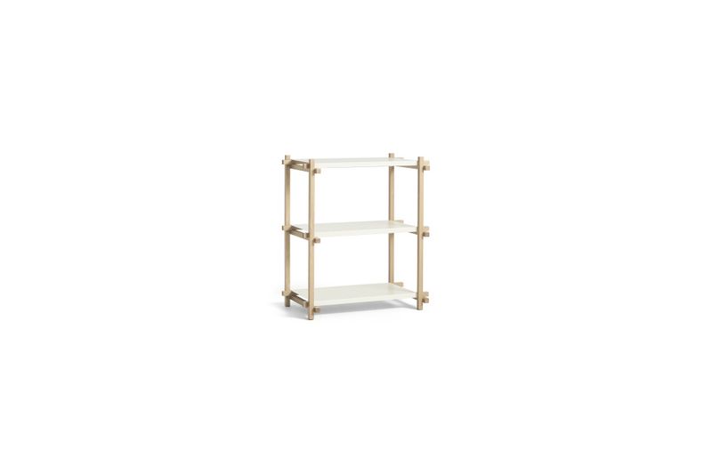 Hay Woody Shelving 75,5 cm Soaped oak frame 2.0 Column Low Almond white steel shelves Hvit